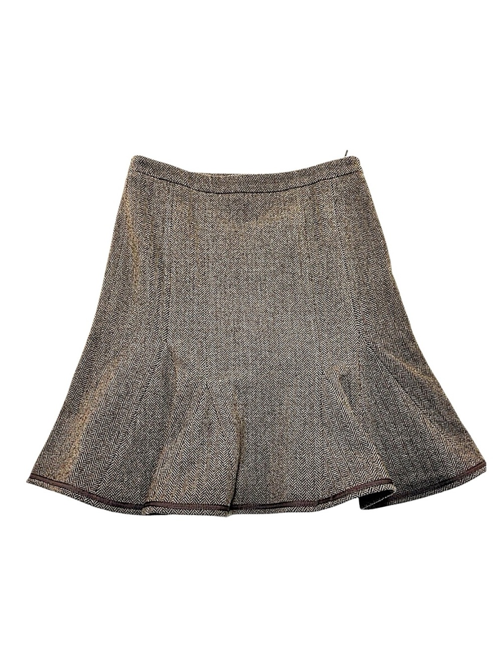 NWOT Weekend Max Mara Brown Herringbone NWOT 100% Virgin Wool A-Line Skirt Size